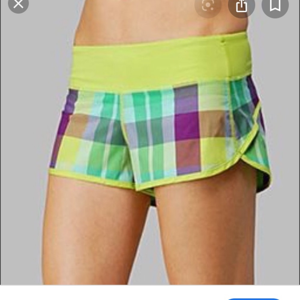 Lululemon size 6 lime foxy plaid speed shorts